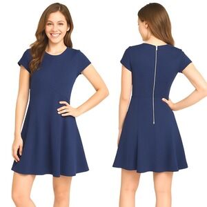 Banana Republic Dress 2 Navy Blue Textured Knit‎ Short Sleeve Classic Timeless